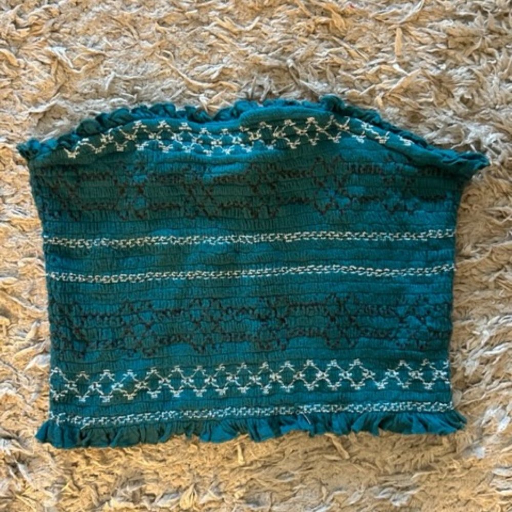 Urban outfitters teal cropped tube top with embroidery - size M